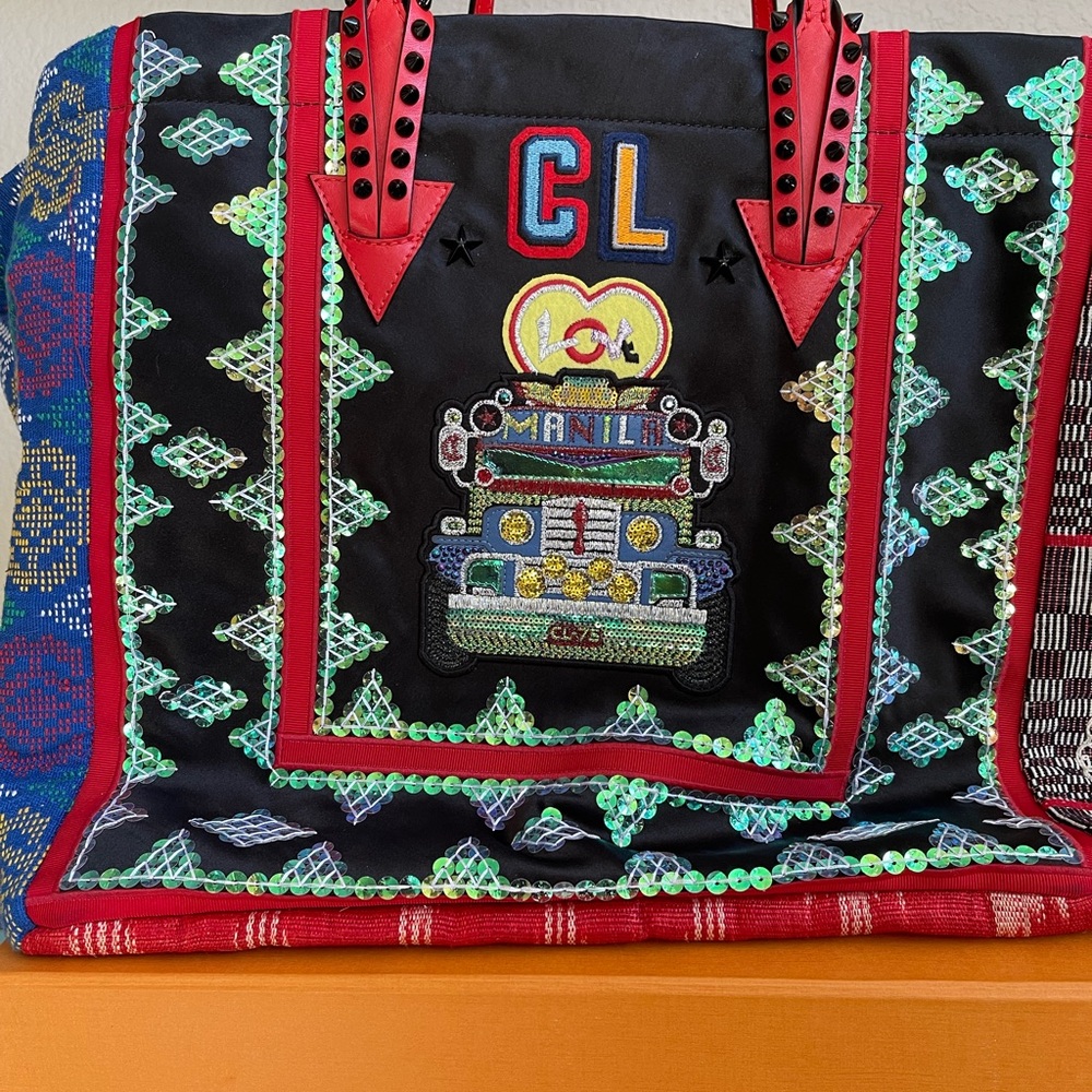 Christian Louboutin Satin Embellished Manilacaba Multicolor Tote- pre-owned